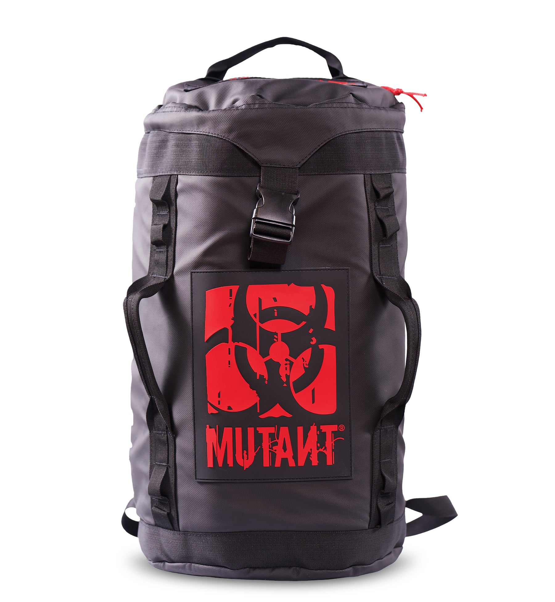 A black Military Top Load Duffel Backpack with a red 'MUTANT' logo at the center, displayed against a white background.