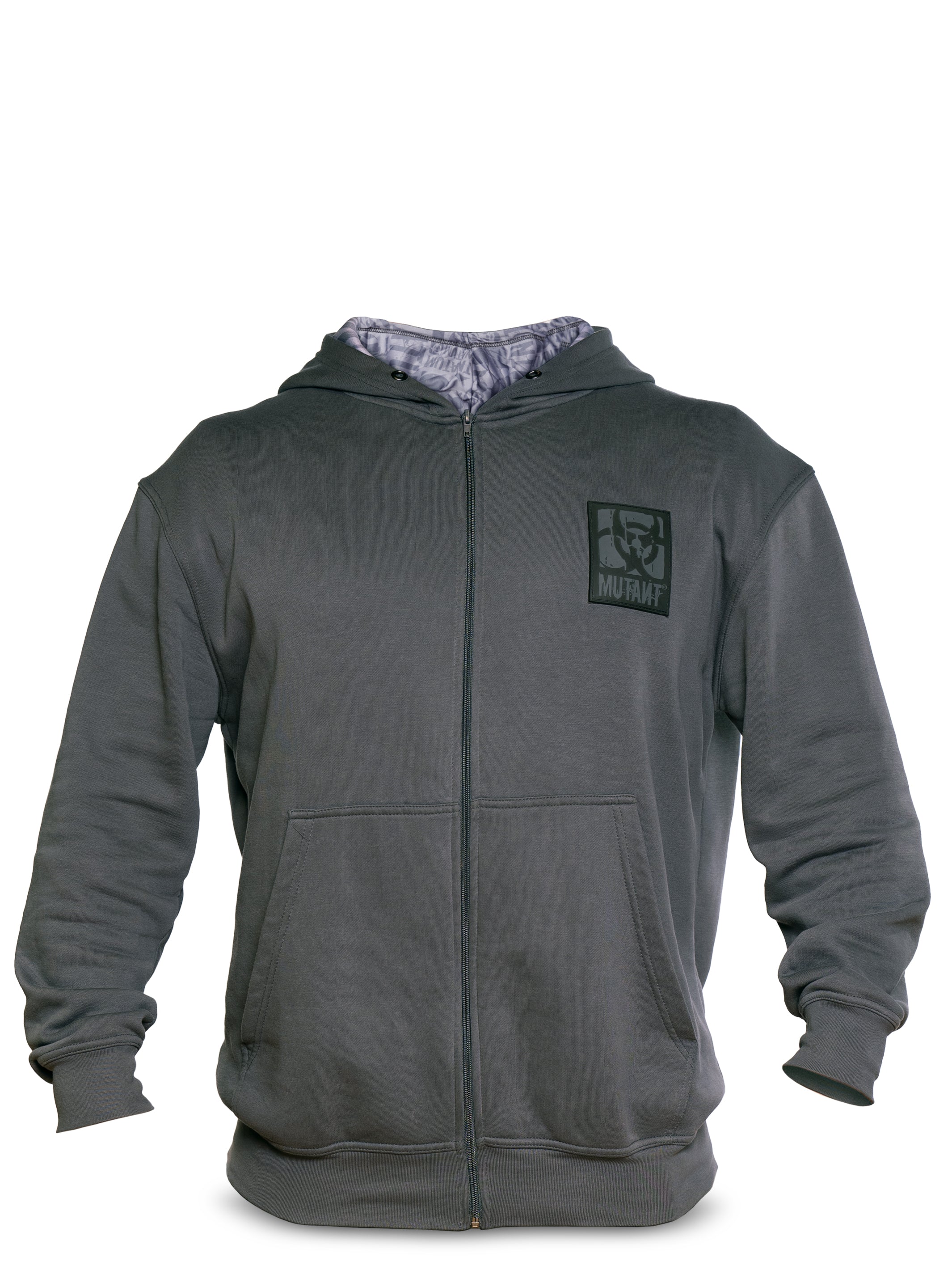 Patched Zip-Up Gym Hoodie (Grey) – MUTANT