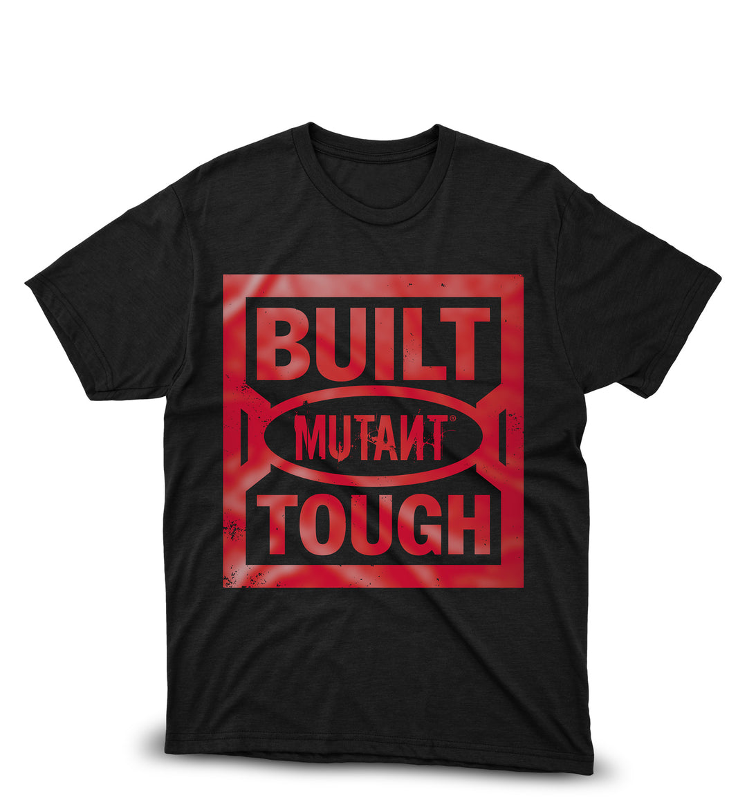 The front view of the black 'MUTANT's Truck Month' t-shirt featuring the phrase 'Built Mutant Tough' in red letters, displayed against a white background.