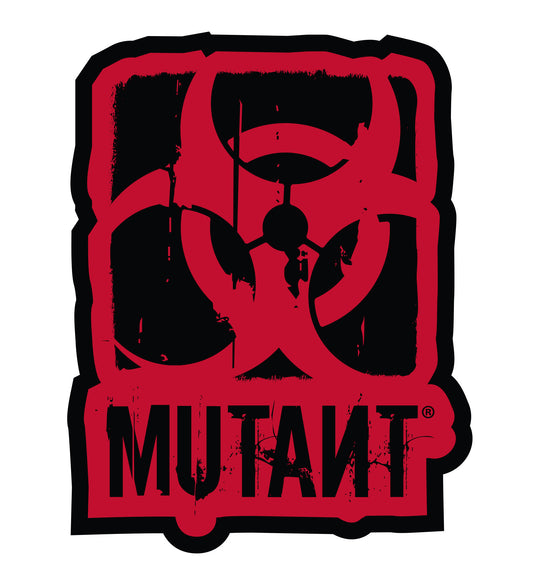 An image of the Rugged Truck Window Decal featuring the MUTANT logo in red against a shaped black background. 